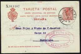 España Spain Entero Postal 53 Alfonso XIII 1916 Málaga - Other & Unclassified