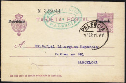 España Spain Entero Postal 61 Alfonso XIII 1931 Palencia - Otros & Sin Clasificación