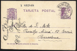 España Spain Entero Postal 69 Matrona 1937 Manresa - Other & Unclassified