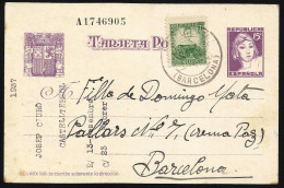 España Spain Entero Postal 75 Matrona Matasello 1937 Castelltersol - Sonstige & Ohne Zuordnung