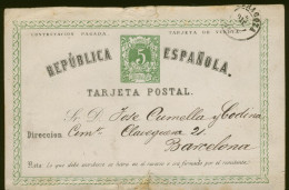 España Spain Entero Postal 2v  Vuelta 1874 Zaragoza A Barcelona - Andere & Zonder Classificatie