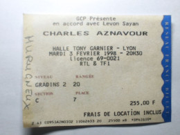 Ticket D'entrée Pour Charles AZNAVOUR Le 3 Février 1998 Halle Tony GARNIER - LYON - RTL & TF1 - Tickets D'entrée
