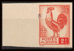 France / Algérie  2f Rouge Coq Rooster Série D'Alger Non Dentelé ** MNH (Imperf) - 1941-1950