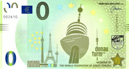 MEMO 0-Euro EAAA 140/1 DONAU TURM WIEN MEMBER OF THE WORLD FEDERATION OF GREAT TOWER - Essais Privés / Non-officiels