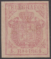 España Spain Telégrafos 2 1864 Escudo De España  MNH - Post-fiscaal