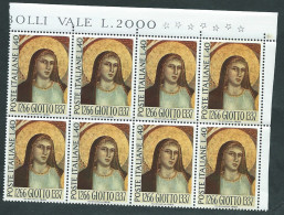 Italia 1966; Nascita Di Giotto, Pittore; Blocco D' Angolo X 8 = 2 Quartine. - Blocs-feuillets