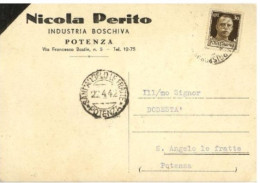 X1603) POTENZA  CARTOLINA PUBBLICITARIA  VIAGGIATA 22.4.3ì42 FRANCOBOLLO SERIE IMPERIALE CENT.30 - Potenza