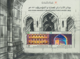 OMAN - 2022, MINIATURE STAMPS SHEET OF AGA LHAN AWARDS FOR ARCHITECTURE & MUSIC, UMM (**). - Oman