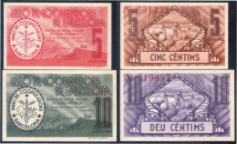 Billete Local 1937 Unió De Cooperadors De Barcelona 5 I 10 Céntims - Altri & Non Classificati