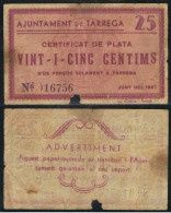 Billete Local 1937  Ajuntament De Tàrrega  25 Cts. - Other & Unclassified