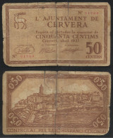 Billete Local 1937 Ajuntament De Cervera  50 Cts. - Altri & Non Classificati