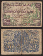 Billetes Local 1937 Ajuntament De  Sabadell  50 Cts - Sonstige & Ohne Zuordnung