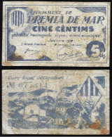 Billetes Local 1937  Ajuntament De Premia De Mar  5 Cts. - Autres & Non Classés