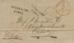 D.P. 26. 1854 (1 MAY). Carta De Liverpool A Cádiz. Marca Nº 74N. Preciosa. - ...-1850 Prephilately