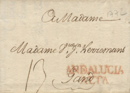 D.P. 26. 1772 (25 SEP). Carta De Cádiz A Gand (Bélgica). Marca Nº 12R. Bonita. - ...-1850 Prephilately
