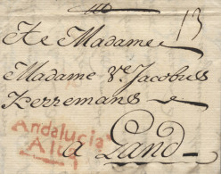 D.P. 25. 1761 (20 NOV). Carta De Cádiz A Gand (Bélgica). Marca De Sevilla Nº 5R. Bonita Y Rara. - ...-1850 Prefilatelia