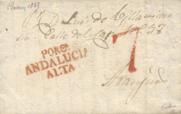 D.P. 24. 1839 (15 MAR). Carta De Porcuna A Aranjuez. Marca Nº 1R. Preciosa Y Rara. - ...-1850 Prefilatelia