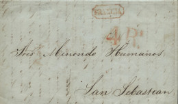 D.P. 11. 1846 (3 MAY). Carta De Puerto Cabello (Venezuela) A San Sebastián. Marca De Entrada De Irún Nº 26R. - ...-1850 Prephilately