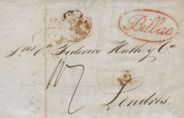 D.P. 11. 1841 (22 MAR). Carta De Bilbao A Londres. Marca Nº 21 Y Porteos. Preciosa. - ...-1850 Prefilatelia