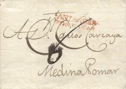 D.P. 9. 1817. Carta De Santander A Medina De Pomar (Burgos). Marca En Rojo 8R. Porteo Manuscrito "6". - ...-1850 Prefilatelia