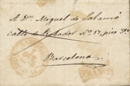 D.P. 5. 1848 (5 OCT). Carta De La Bisbal A Barcelona. Fechador Y "FRANCO" De Uso General Nº 7R Y 9R. Rarísima. - ...-1850 Prefilatelia