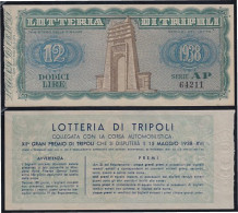 Libia 12 Dodici Lire 1938 Billete Banknote Lotería De Tripoli Sin Circular - Other - Africa