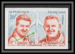 France N°1213 Pilotes Goujon Rozanoff Aviation Poste Aérienne Pa Non Dentelé ** MNH (Imperf) Variété Flamme Cassée - 1951-1960