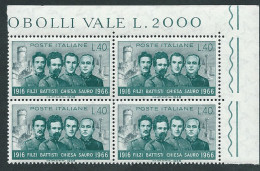 Italia 1966; Patrioti: Martiri Di Belfiore: F. Filzi, C. Battisti, D. Chiesa, N. Sauro; Quartina Di Angolo Superiore. - 1961-70: Neufs