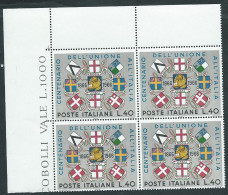 Italia 1966; Unione Del Veneto All' Italia, Quartina D' Angolo Superiore. - 1961-70: Mint/hinged