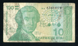 Croacia 100 Dinars 1991 Billete Banknote Culado, Pliegues, Manchas - Otros – Europa