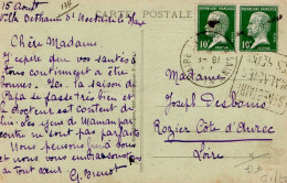 PASTEUR AFFRANCHISSEMENT COMPOSE SUR CARTE DE SAINT NECTAIRE - Postal Rates