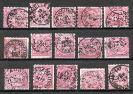 Lot Van 15 Verschillende Perfins Op Nr 46 - Zegels In Goede Kwaliteit (2 Scans) - 1863-09