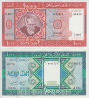 MAURITANIA 1000 + 1000 Ouguiya 1981, 1989 P 3D, 7A UNC  Set Of  2 Banknotes With Last 4 Matching Serials - Mauritania