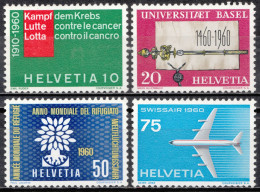 1960, Switzerland, Publicity Issue, Aircraft, Cancer, Education, Healthcare, Universities, 4 Stamps, MNH(**), CH 692-95 - Neufs