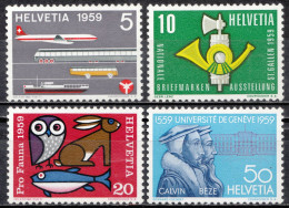 1959, Switzerland, Education, Aircraft, Cars, Philately, Post Horn, Building, Universitie, 4 Stamps, MNH(**), CH 668-71 - Neufs