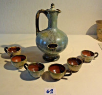 C69 Ancienne Cruche - 6 Verres - Poterie Grès D'art PITOT - Autres & Non Classés