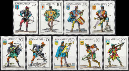 1973, San Marino, Crossbow Tournament, Uniforms, Weapons, 9 Stamps, MNH(**), SM 1046-54 - Nuovi