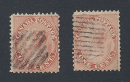 Canada Early Stamps 2x #14-1c Victoria Used Fine+ Guide Value = $100.00 - Usati