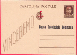 1944-RSI Cartolina Postale Vinceremo C.30 Sopr.RSI E Sopr.privata Banca Provinci - Entiers Postaux