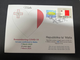 7-3-2024 (2 Y 22) COVID-19 4th Anniversary - Malta - 7 March 2024 (with Malta UN Flag Stamp) - Malattie
