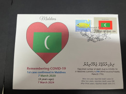 7-3-2024 (2 Y 22) COVID-19 4th Anniversary - Maldives - 7 March 2024 (with Maldives UN Flag Stamp) - Malattie