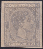 1877-154 CUBA ANTILLES 1877 12 ½ C MH ALFONSO XII IMPERFORATED.  - Préphilatélie
