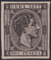 1877-158 CUBA ANTILLES 1877 50c MH ALFONSO XII IMPERFORATED - Voorfilatelie