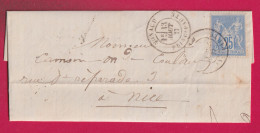 N°78 CAD TYPE 17 MONACO PRINCIPAUTE POUR NICE ALPES MARITIMES LETTRE - ...-1885 Vorphilatelie