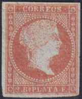 1855-321 CUBA ANTILLES 1855 2r ORANGE WITH WATERMARK LAZOS UNUSED. HIGHT VALUE. NO GUM.  - Vorphilatelie