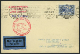ZULEITUNGSPOST 57A BRIEF, Liechtenstein: 1930, Südamerikafahrt, Bis Sevilla, Mit Einzelfrankatur Mi.Nr. 71, Prachtkarte - Zeppeline