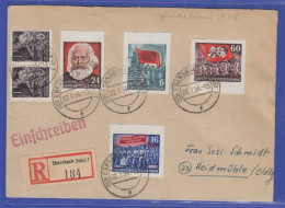 DDR 1954  4 Geschnittene Karl Marx Blockmarken In MIF Auf R-Brief Aus Ebersbach  - Altri & Non Classificati