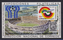 Bolivien 1976 Blockausgabe 50 Jahre Lufthansa / Fussball-WM Mi.-Nr. Block 79 ** - Bolivie