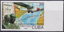 1993.192 CUBA 1993 30c MNH BARBERAN Y COLLAR FLIGHT SEVILLA – CAMAGUEY IMPERFORATED PROOF.  - Geschnittene, Druckproben Und Abarten