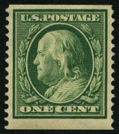 USA 178G *, Scott 387, 1910, 1 C. Franklin, Wz. 2, Senkrecht Gezähnt 12, Falzrest, Pracht, $ 190 - Neufs